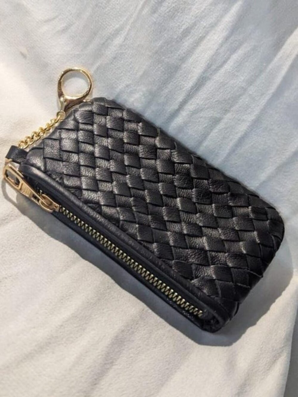 Woven Leather Mini Pouch, Small zipper Bag, Hanging Bag Charm, Card Holder